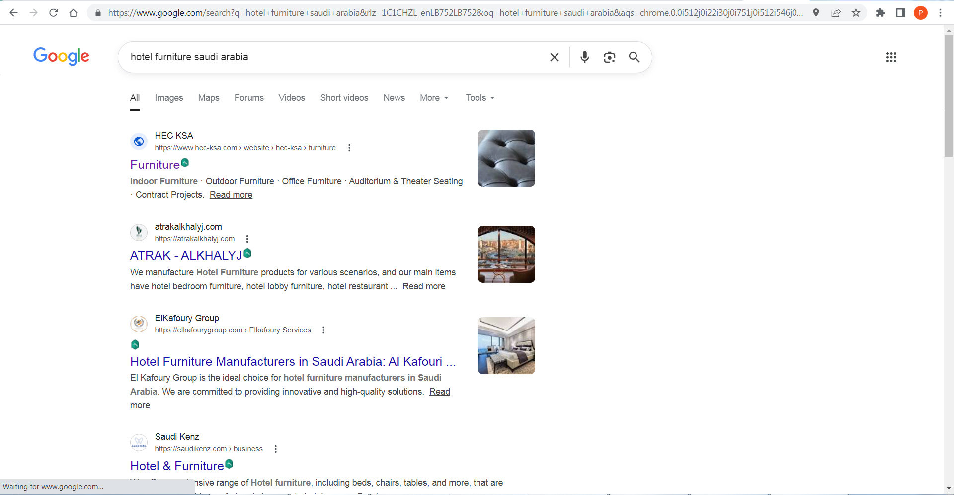Google search result for hotel furniture Saudi Arabia