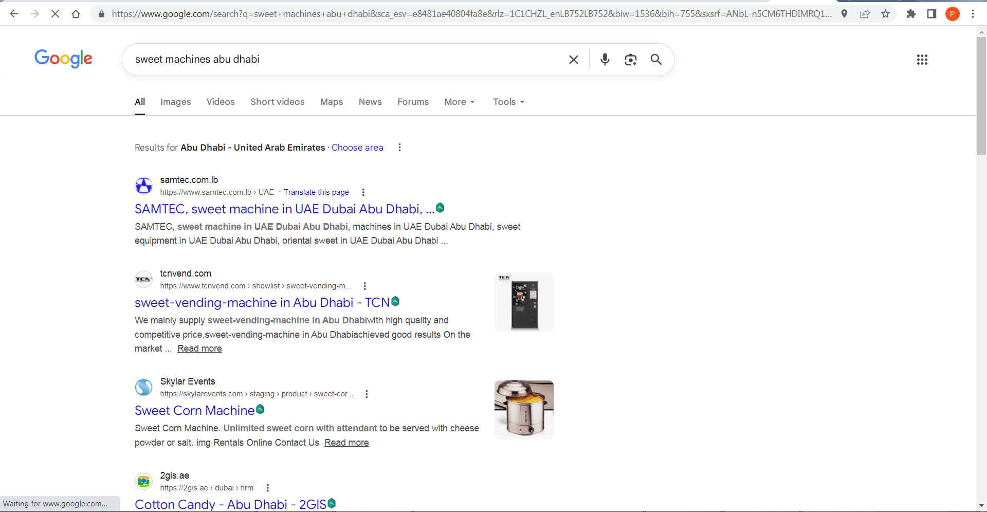 Google search result for sweet machines Abu Dhabi