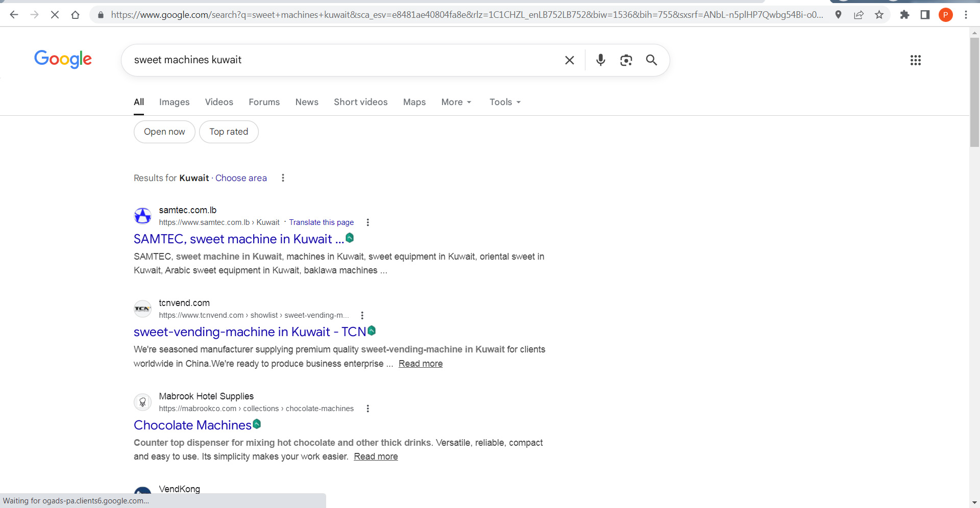 Google search result for sweet machines Kuwait