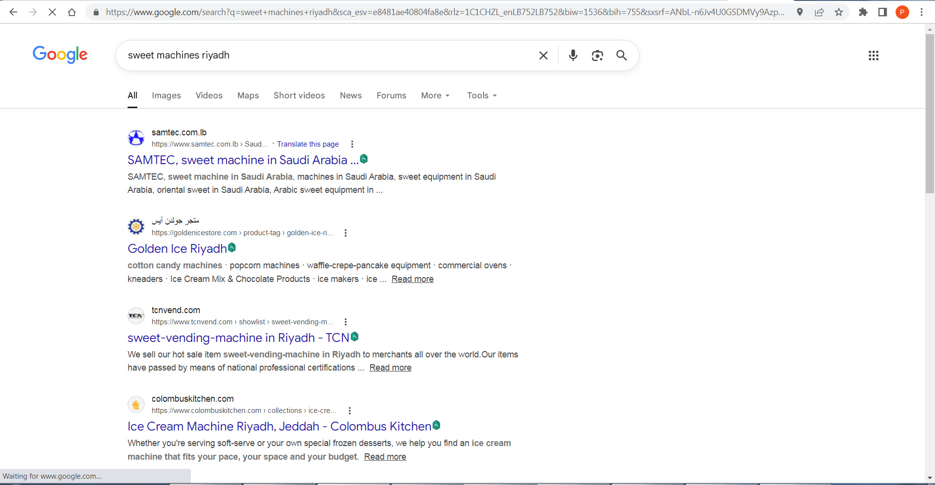 Google search result for sweet machines Riyadh